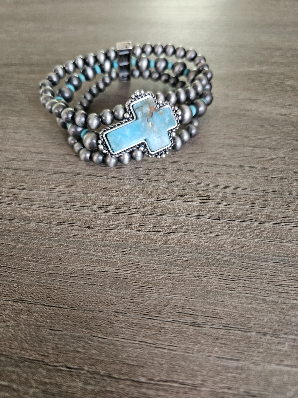 Western Turquoise Cross Bead Wrap Bracelet - Women Jewelry-NWOT